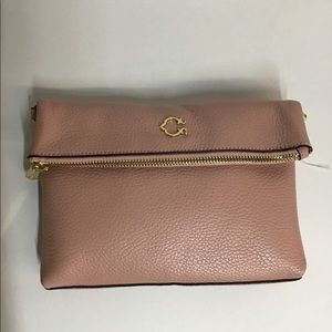 C. Wonder Pale Pink Leather Clutch w/Optional Strap